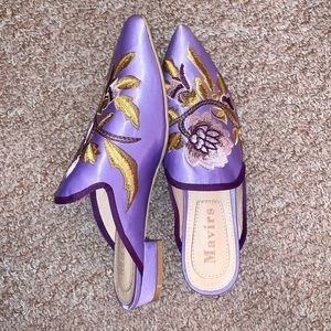 MAVIRS lilac purple + gold embroidered mules